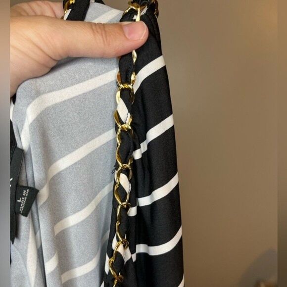 MSK Black/White/Red Striped Chained Neckline Jersey Shift Dress Size Large NWT - Picture 4 of 9